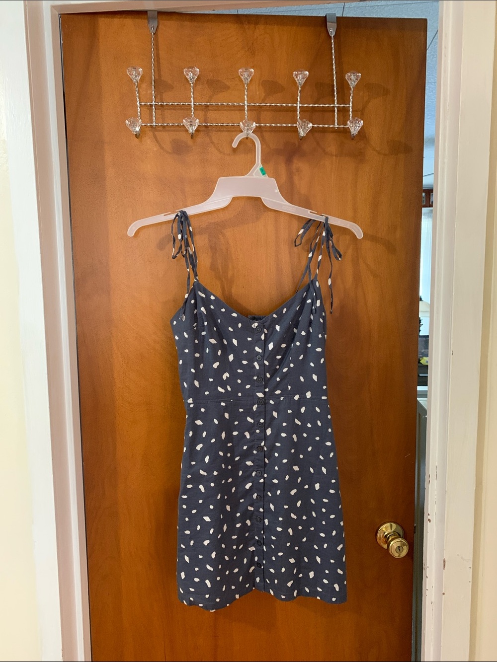 Abercrombie 100% Cotton Tie Strap Printed Mini Dress - Blue and white